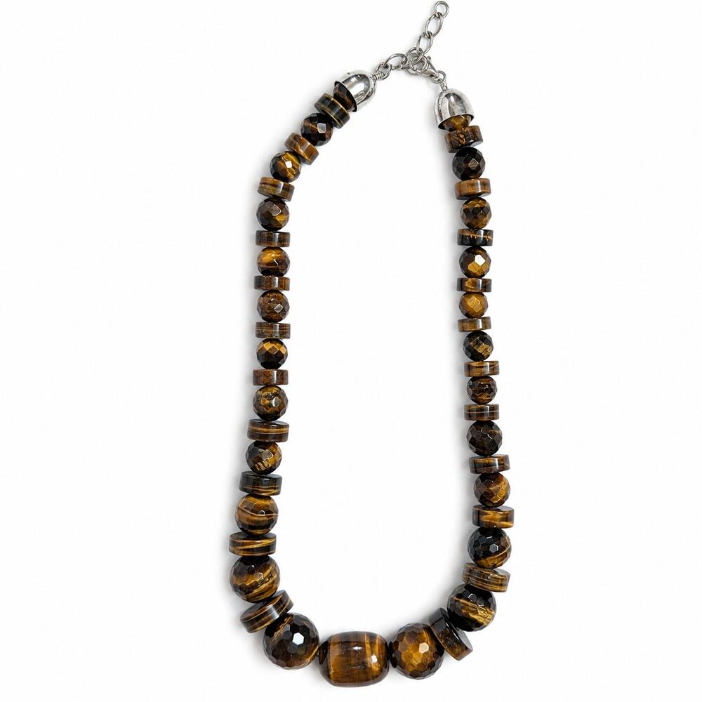 Jay King Tiger Eye Gemstone Necklace 925 Sterling Silver 18" + 3" Extender